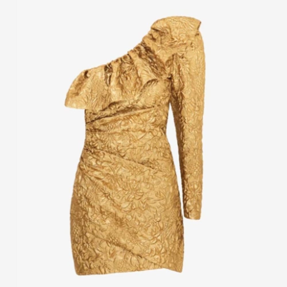 Dundas Gold Metallic Jacquard Mini Dress